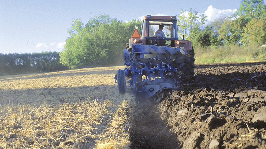 Ploughing on field