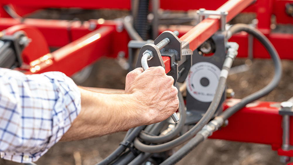 Close-up of depth control on a Wil-Rich QX2 field cultivator