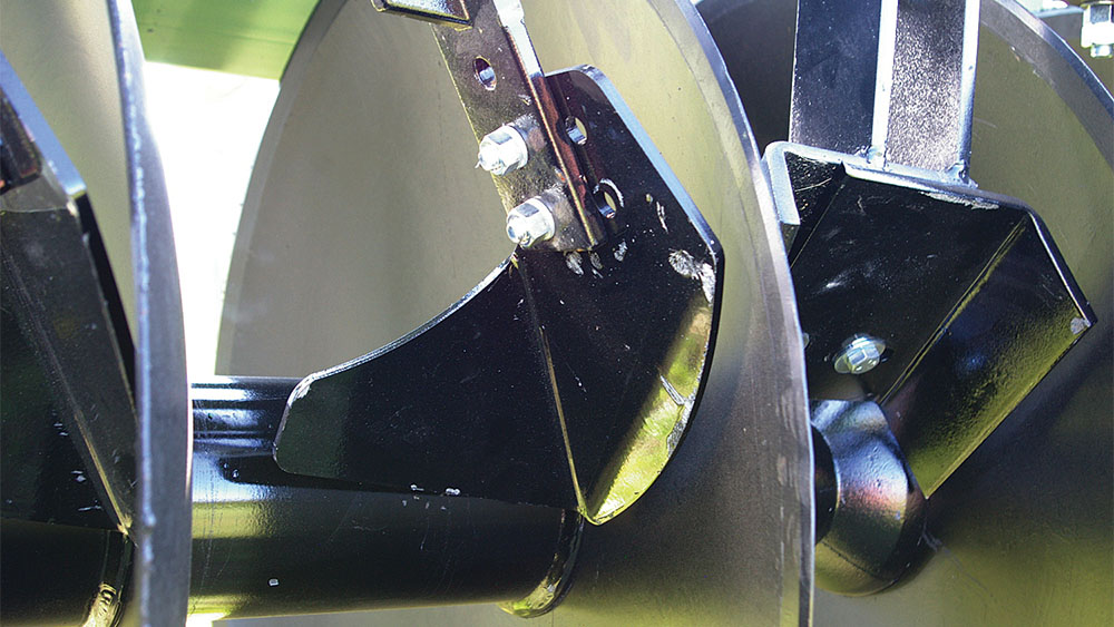Close-up of the scrapers for the Wishek 842NT tandem disc