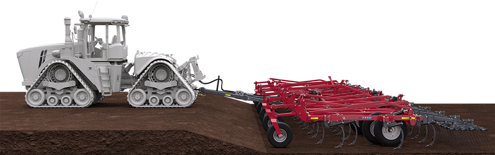 Illustration of the Wil-Rich 2500 Chisel Plow being pulled by a tractor
